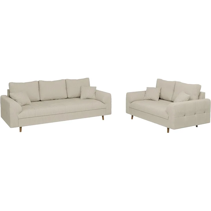 S-Style Möbel Polstergarnitur 3+2 Zara mit Braun Holzfüßen im skandinavischen Stil aus Cord-Stoff, (1x 2-Sitzer-Sofa, 1x 3-Sitzer-Sofa), mit Wellenfederung