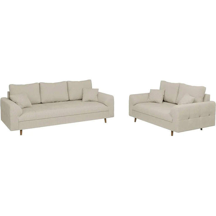 S-Style Möbel Polstergarnitur 3+2 Zara mit Braun Holzfüßen im skandinavischen Stil aus Cord-Stoff, (1x 2-Sitzer-Sofa, 1x 3-Sitzer-Sofa), mit Wellenfederung