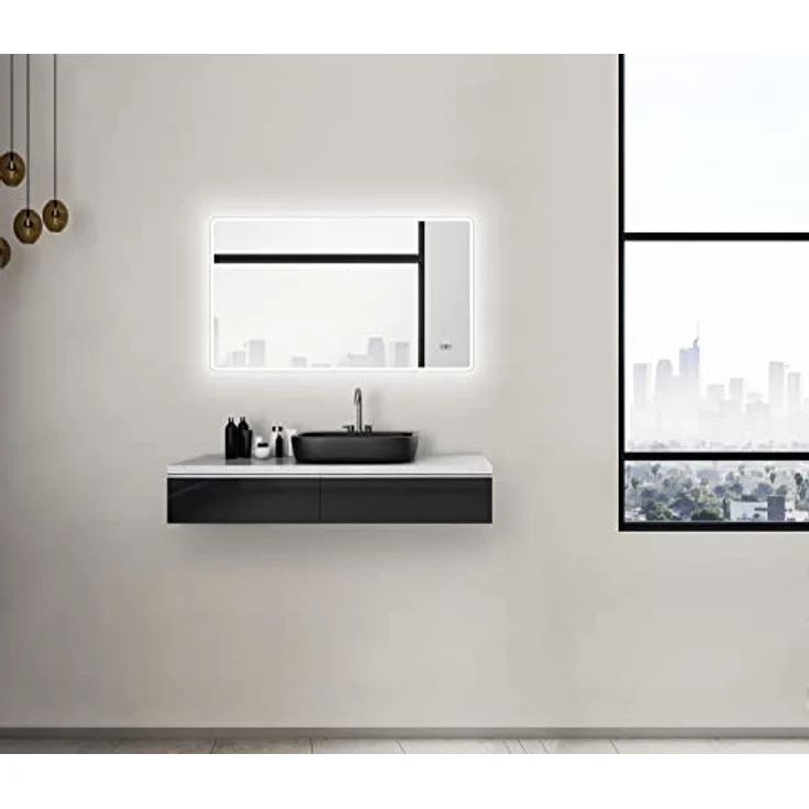 Talos Talos Sun LED Badspiegel 120x70 cm, beleuchtet mit Digitaluhr und energiesparender LED-Lichtumrahmung, gebürstete Stahloptik – Bild 2
