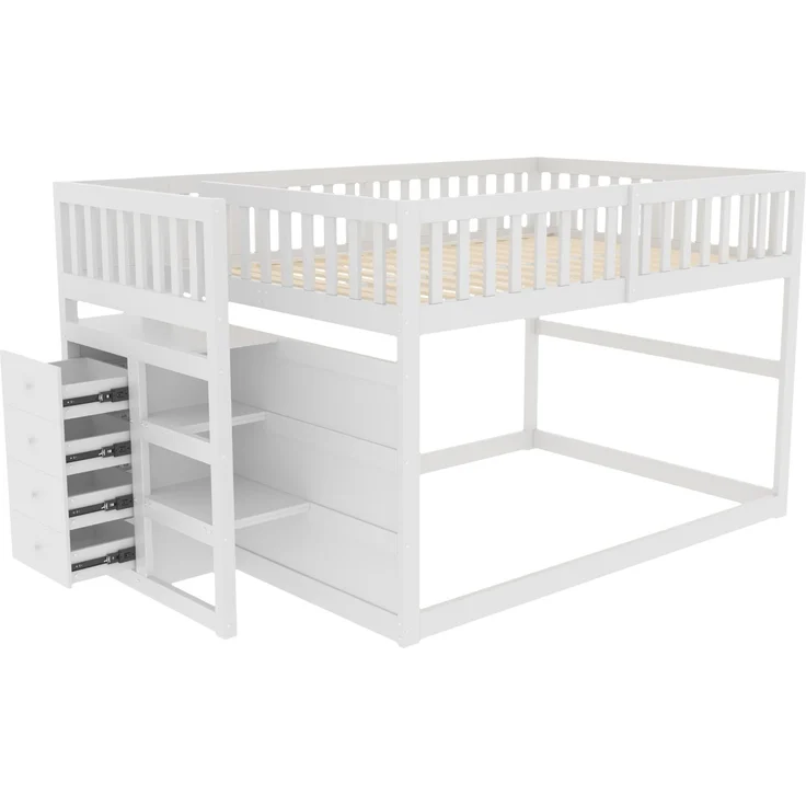 Merax Etagenbett Kinderbett Hochbett 140x200cm mit oberem Lattenrost und 4 Schubladen, Weiß – Bild 8