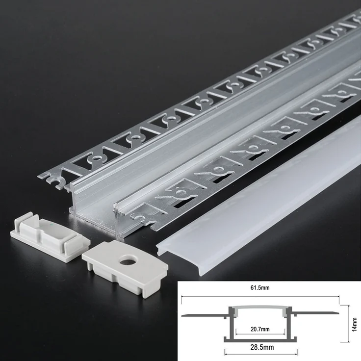 2m LED Alu Profile Schiene Unterputz Profil mit Milchglas Abdeckung Kanal System für LED-Streifen Profil P – Bild 5