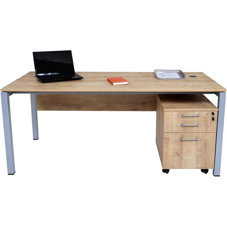 Schreibtisch Tetra, 160 x 80 x 75 cm, Saphir Eiche Dekor/silber RAL 9006 inkl. Kabelkanal – Bild 4