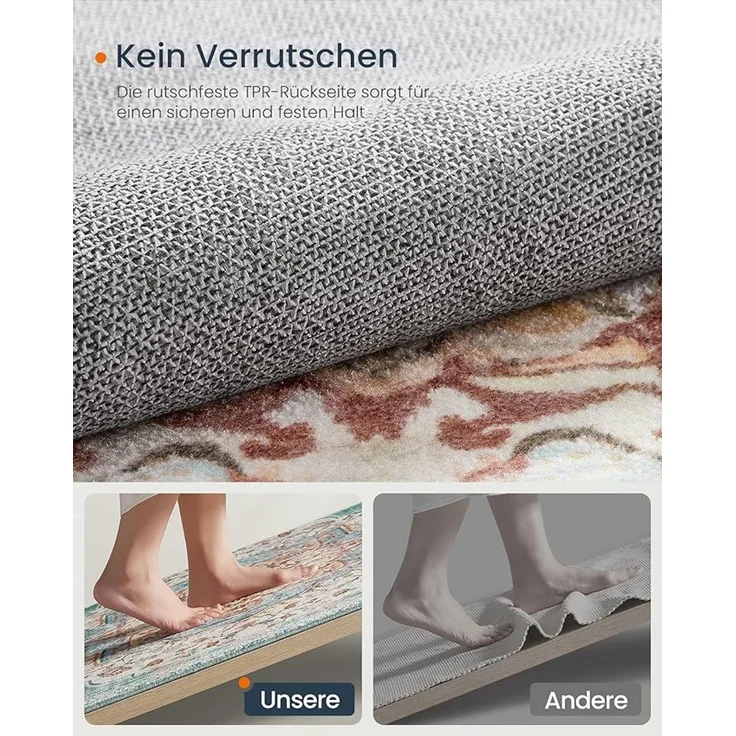 Songmics HOME Teppich, 120x170 cm, Wohnzimmerteppich, Rutschfester Teppich, traditioneller Vintage-Stil, für Wohnzimmer, Küche, Flur, Esszimmer, maschinenwaschbar,Aquamarinblau – Bild 4
