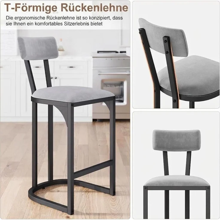 GarveeMore Barhocker 2/4er-Set Tresenhocker mit Rückenlehne für Esszimmer Kücheninselstühle (2 St), hohe Barhocker gepolsterte Metall-Tresenhocker für die Hausbar – Bild 4