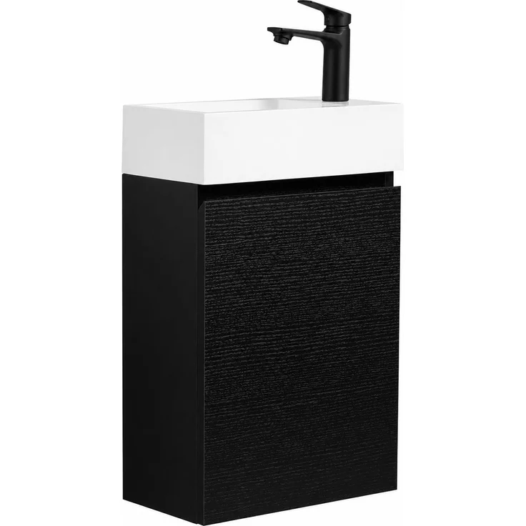 Badplaats Gäste-WC Waschtisch Set Angela 40 x 22 cm Schwarz Holz - Platzsparend Badmöbel Set mit Waschbecken und Unterschrank, Soft-Close – Bild 1