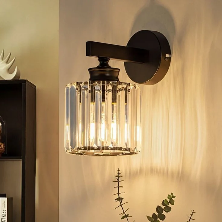 Nettlife Wandleuchte Kristall moderne Wandlampe E27 Wandbeleuchtung als Nachttischlampe, ohne Leuchtmittel, für Schlafzimmer, Wohnzimmer, Flur, Treppenhaus – Bild 4