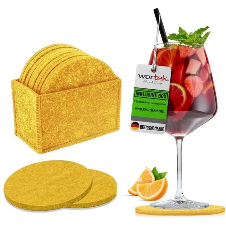 wortek Getränkeuntersetzer Filz-Untersetzer Rund für Gläser 10er Set + Box, Zubehör für Tisch & Gläser, Set, 10-tlg, waschbare Getränke Glasuntersetzer Gläser, Tischuntersetzer Filz 10 cm – Bild 4