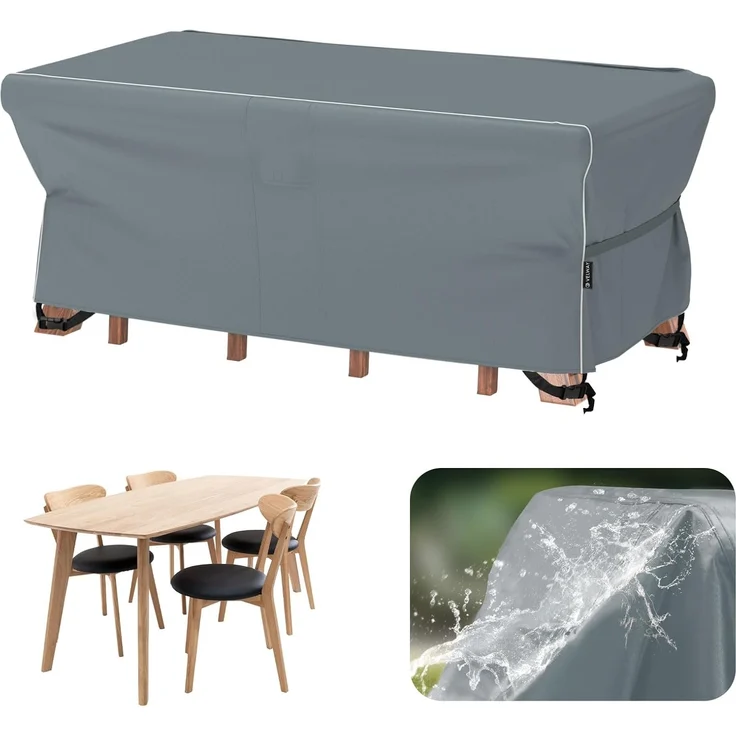 Velway Gartenmöbel Abdeckung Wasserdicht 170 x 95 x 74 cm - Winddicht Schutzhülle mit Reflektierender Streifen 600D Oxford Möbelsets Abdeckung Staubfest Abdeckhauben für Gartentisch Sitzgruppe Grau – Bild 1
