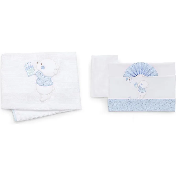 Italbaby Kit 4 Stück Bett Pique' Bear hellblau - 600 g