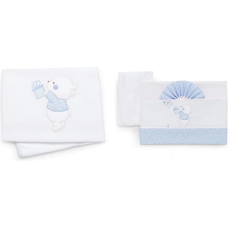 Italbaby Kit 4 Stück Bett Pique' Bear hellblau - 600 g