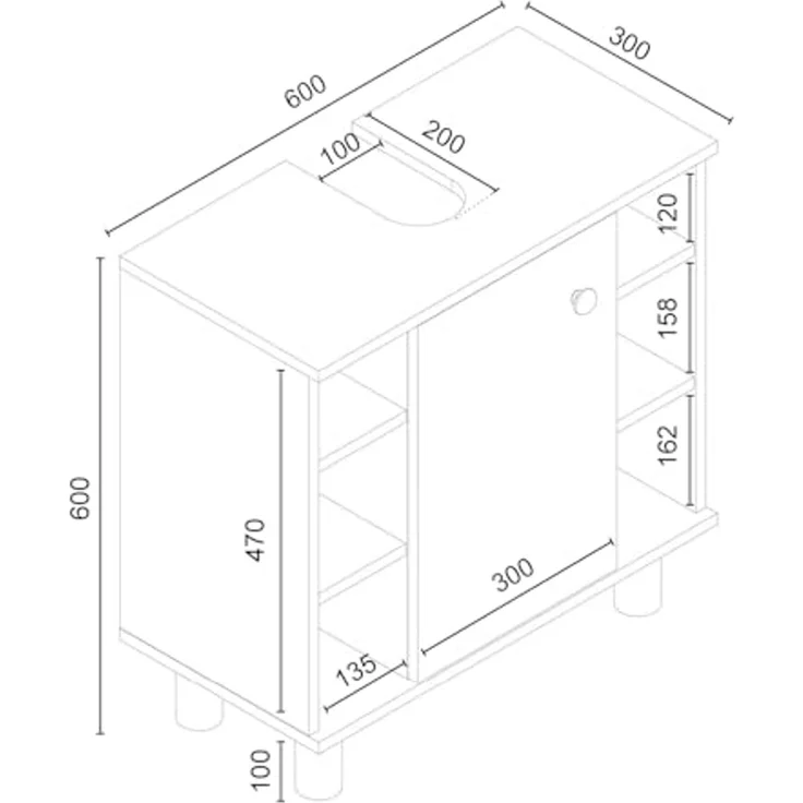 Stabilo Sanitär Waschbeckenunterschrank Waschbeckenunterschrank "Berta" Holz/Eichen Optik Seitenfächern mit Seitenfächern – Bild 2