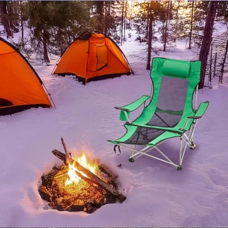 VEVOR Campingstuhl 150 kg, Campingliege, 4-Fach belastbarer Gartenstuhl mit Fußstütze, Getränkehalter, Seitentasche und Kopfstütze, Klappstuhl für Camping, Angeln und Outdoor-Aktivitäten, Grün – Bild 2