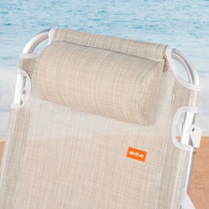 AKTIVE Set mit 2 Strandstühlen und Liegestühlen, 2-in-1, 48 x 60 x 90 cm, 5 Positionen, Gestell aus Aluminium, gepolstertes Kissen, Kippschutz, zusammenklappbar mit Tragegriff (85514) – Bild 5