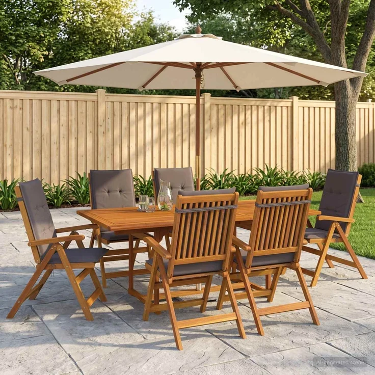 vidaXL Essgruppe für draußen mit Sonnenschirm 8 stk. 6-Sitzer 3438536 – Bild 1