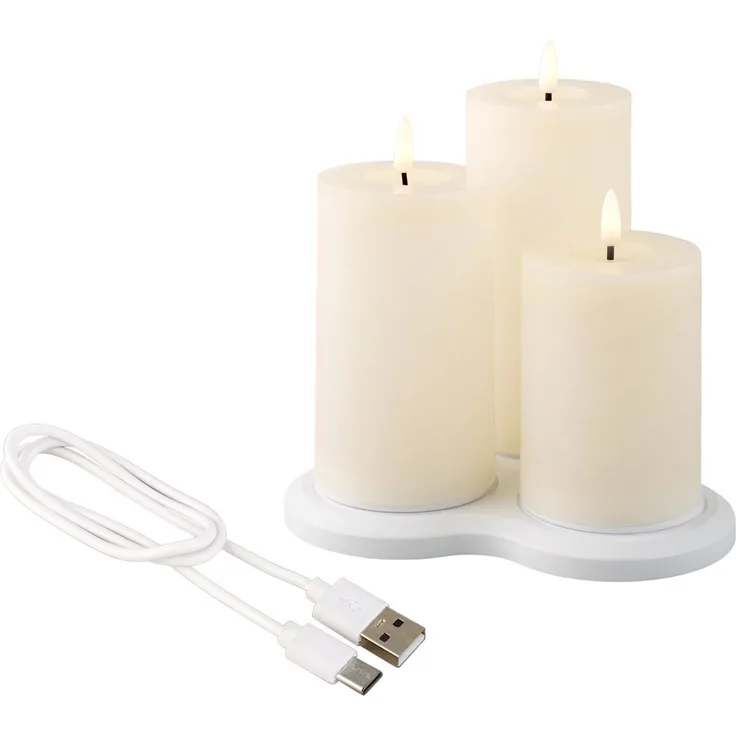 Lumineo LED-Kerze, Dauerlicht, warmweiß, LED Kerzen 12,5-17,5cm mit Timer Wachs 3 Stück Creme / Warmweiß