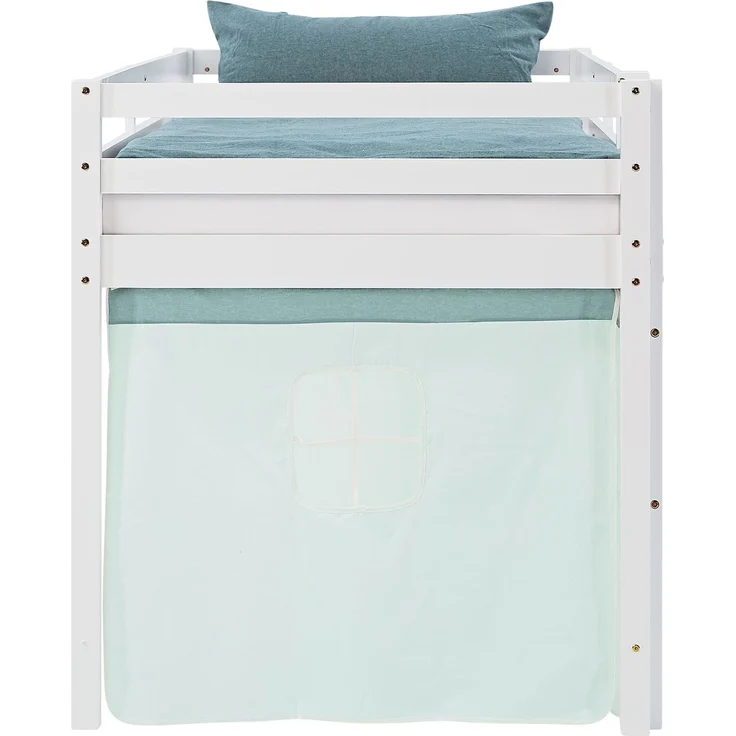 Hochbett Kinder 90x200 cm mit Lattenrost Kinderbett Kinderhochbett Stockbett Vorhang Grün Mintgrün Holz Massiv – Bild 10