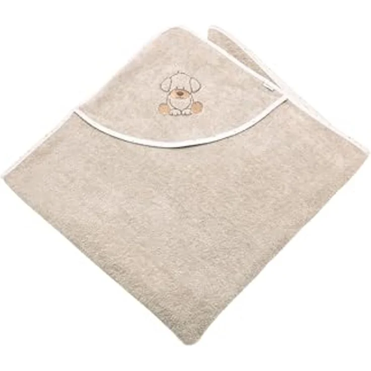 Sterntaler Kapuzenbadetuch 100x100 cm Hund Lucky - Badetuch mit Stickerei auf der Kapuze - Babybadetuch mit Kapuze aus saugfähiger Baumwolle, Sand – Bild 1