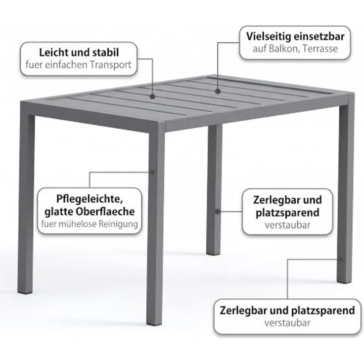 Mucola Gartentisch Aluminium Beistell Balkontisch rechteckig wetterfest Anthrazit Tisch Outdoor hitze- und wetterbeständig Terrassentisch – Bild 5