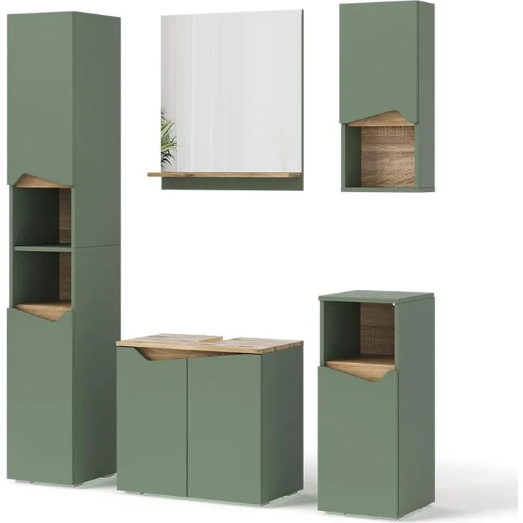 Badmöbel-Set Marelle Grün/Artisan-Eiche 5-teilig Vicco