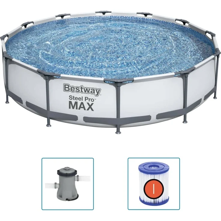 Bestway Steel Pro MAX Frame Pool-Set mit Filterpumpe Ø 366 x 76 cm, lichtgrau, rund – Bild 2