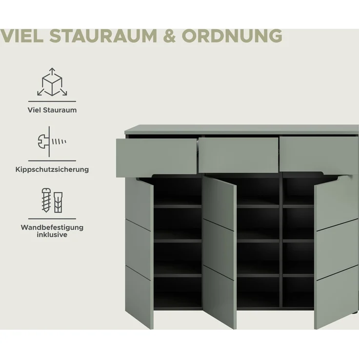 Garderobenkombination (B/H/T: 215x190x37 cm) in Smoke Green Nachbildung – Bild 9