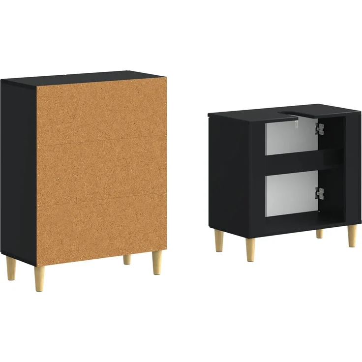 vidaXL 2-teiliges Badezimmer Schrank Set DELFT Schwarz Holzwerkstoff 3417622 – Bild 5