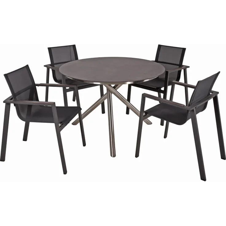 Garten-Sitzgruppe HECTOR 5-tlg. Edelstahl Kunststoff Schwarz | Gartenmöbel-Set Gartengarnitur Garten-Essgruppe mit Stapelstühlen und Esstisch
