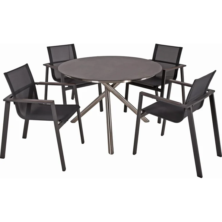 Garten-Sitzgruppe HECTOR 5-tlg. Edelstahl Kunststoff Schwarz | Gartenmöbel-Set Gartengarnitur Garten-Essgruppe mit Stapelstühlen und Esstisch – Bild 1