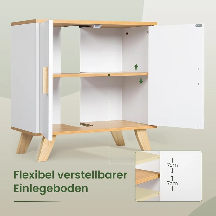 EUGAD Waschbeckenunterschrank (1-St) Badezimmerschrank mit 2 Türe Weiß – Bild 5