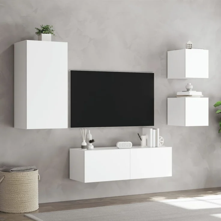 vidaXL 4-tlg. TV-Wohnwand mit LED-Leuchten Weiß 3216881 – Bild 7