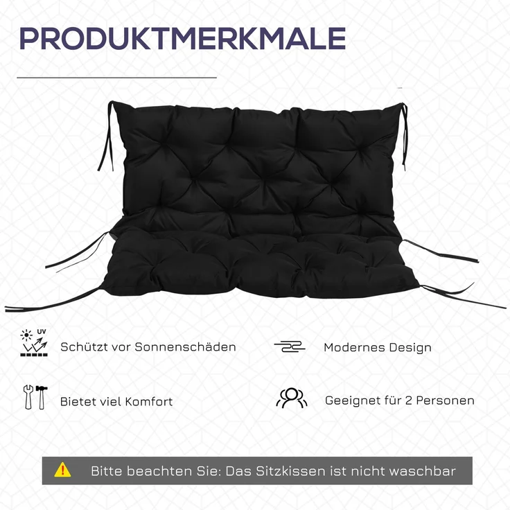 Outsunny Bankauflage, Polyester, Schaumstoff, Schwarz, 98L x 100B x 8T cm – Bild 5