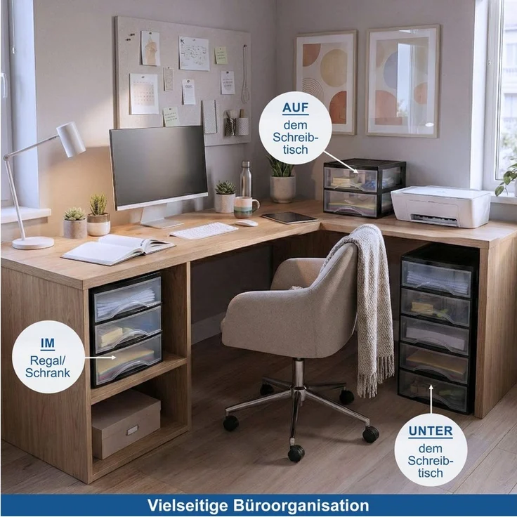 Hausfelder Schubladenbox Schubladenschrank A4 mit 2 Schubladen, Schreibtisch Ordnungssystem, (1-St, A4 mit 2 Schubladen), leicht zu reinigen, BPA-freier Kunststoff, verschiedene Größen – Bild 3