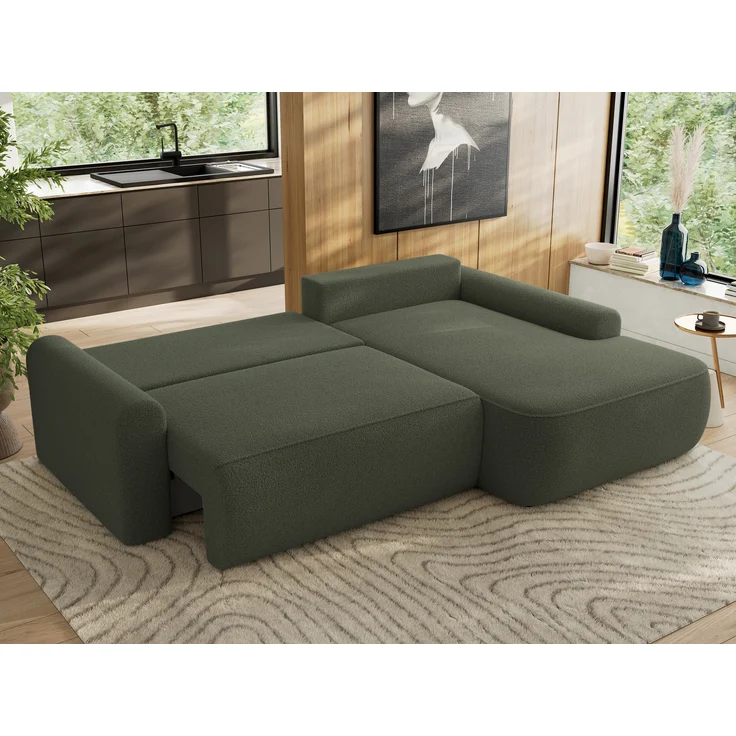 Ecksofa, L-förmiges, lose Kissen, DL-Schlaffunktion, (H 100 x T 187 x B 273 cm) - CUBO L - Boucle Grün - rechte Seite – Bild 3