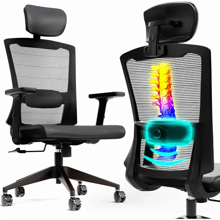 Arebos Bürostuhl Ergonomischer Schreibtischstuhl Wippmechanismus von 90° bis 125° (1D-verstellbare Armlehnen für mehr Komfort), Bis 136 kg belastbar: Stabil & alltagstauglich