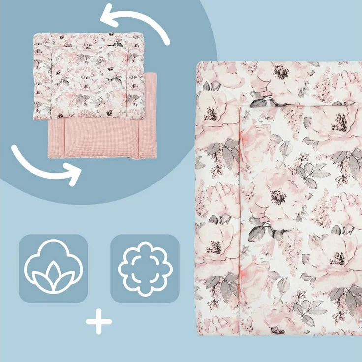 Wickelauflage für Babys 75x72 cm - Weiche Baumwolle, Abwaschbar - Wickelkommode & Wickeltischauflage Wilde Rose – Bild 3