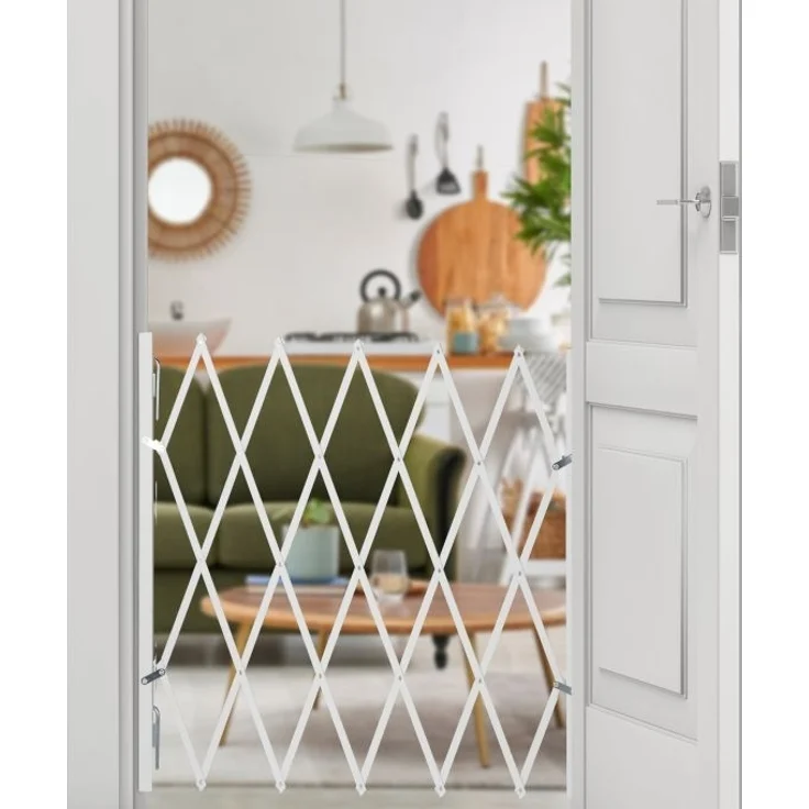 Relaxdays Hundegitter, ausziehbar bis 118 cm, 69-82,5 cm hoch, Hunde Schutzgitter für Treppe & Tür, Weiß – Bild 2