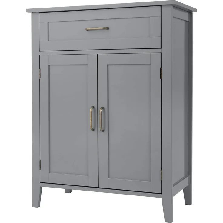 Teamson Home Mercer Holz Badezimmermöbel Boden Aufbewahrungsschrank Schublade & Verstellbare Regale Grau EHF-F0018