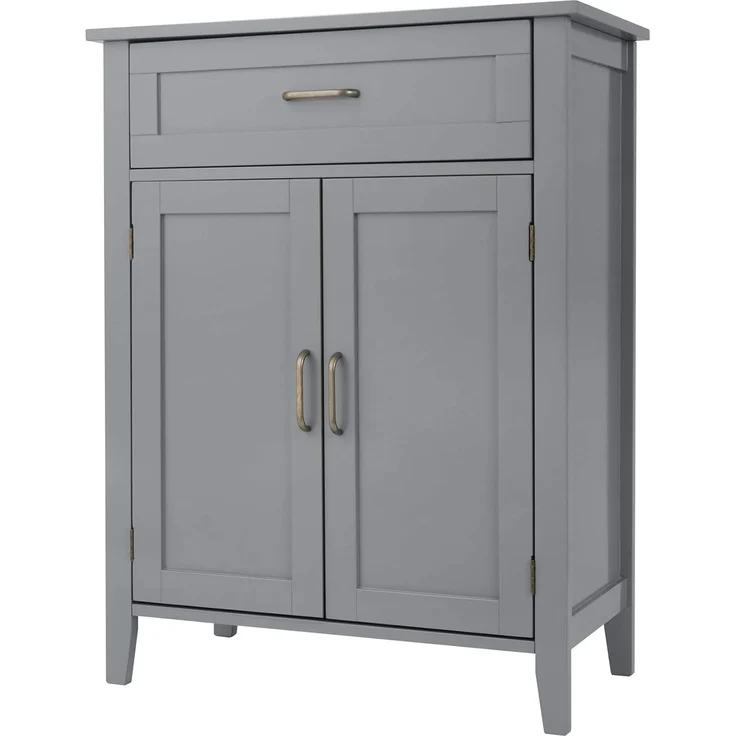 Teamson Home Mercer Holz Badezimmermöbel Boden Aufbewahrungsschrank Schublade & Verstellbare Regale Grau EHF-F0018 – Bild 1