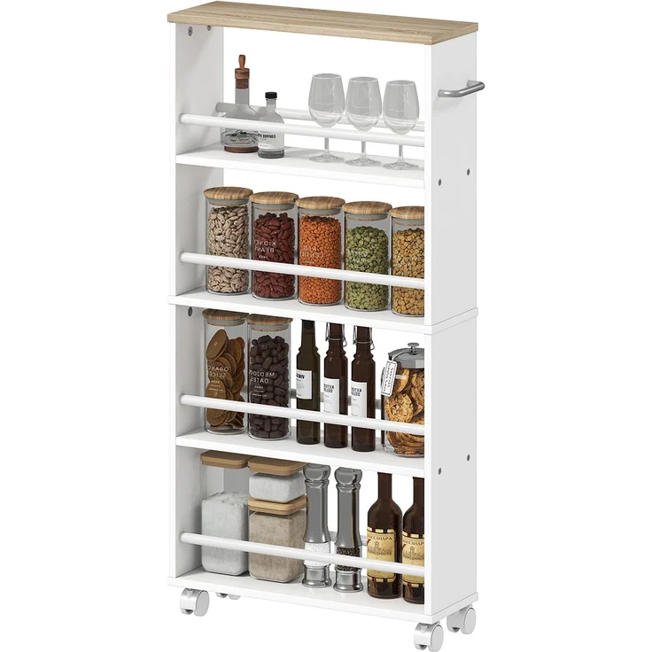 Multifunktionsregal mit Rollen, schmale Bauweise, 4 Fächer, 45x15x91 cm, Natur--Naturholz--45x15x91cm--YOUDENOVA – Bild 2
