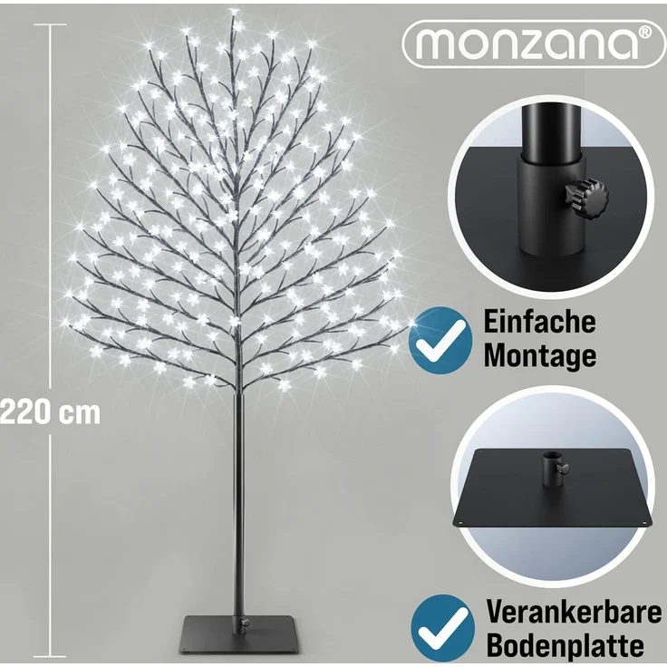 Monzana® Kirschblütenbaum 2er Set 220 cm 220 LED Kaltweiß Außen Innen Künstlich Groß Deko Weihnachten Weihnachtsdeko Kirschbaum Leuchtbaum Lichterbaum – Bild 2