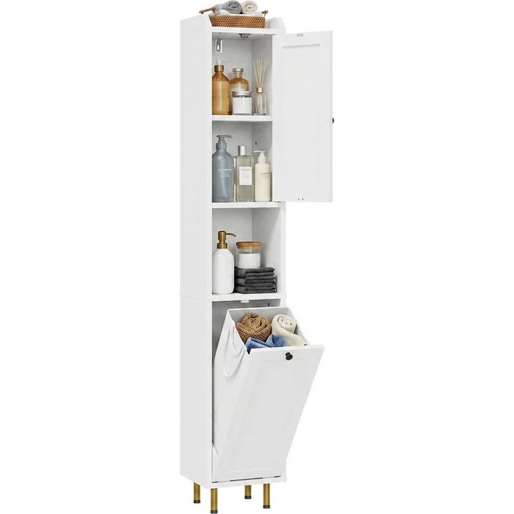 TLGREEN Badkommode Badezimmerschrank mit Wäschekorb, (37 L Wäschebeutel, Standschrank mit 4 Aufbewahrungszonen), verstellbare Böden, 25 kg Tragkraft, Kippschutz – Bild 2