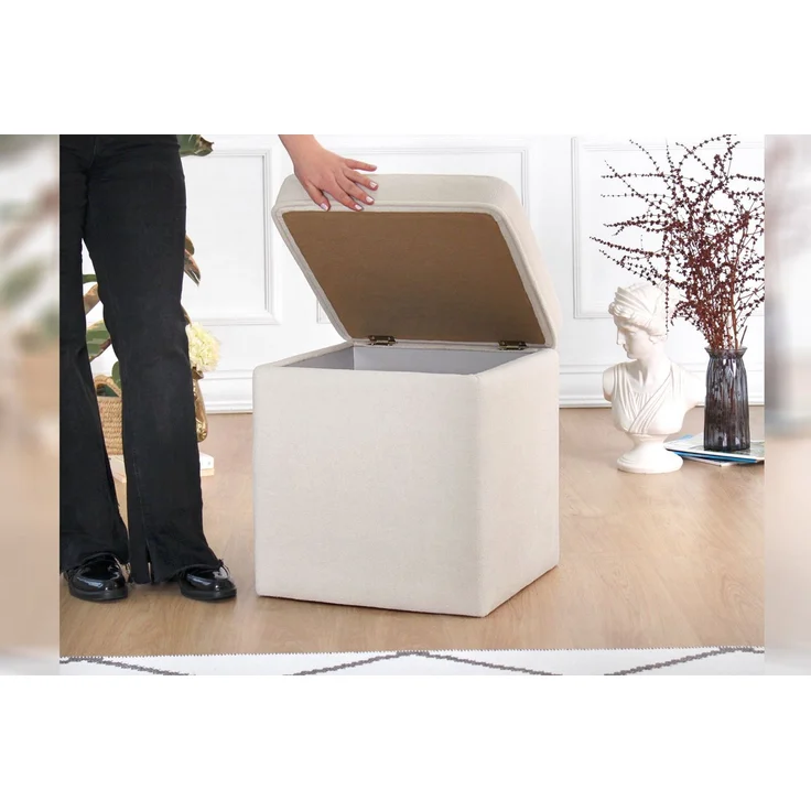 Hanah Home 'Mosvile - Cream' Pouffe, Creme, 43 x 46 x 43 cm – Bild 2
