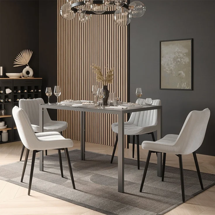 Esstisch Set Grand Grau 120 x 70 cm mit 4 Stühlen (Beige) Vicco – Bild 3