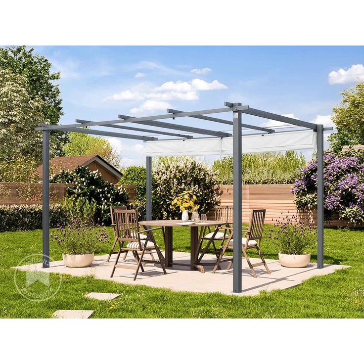 PRIMEYARD Pergola 3x4 m Terrassenüberdachung mit grauem Schiebedach Stahlrahmen – Bild 3