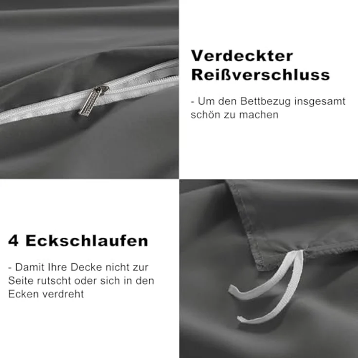 WAVVE Bettwäsche 135x200 4teilig Anthrazit - Bettbezüge 135x200 2er Set mit Kissenbezüge 80x80 cm, Bettwäsche-Sets 135x200 cm aus Mikrofaser mit Reißverschluss Weich, Grau – Bild 7