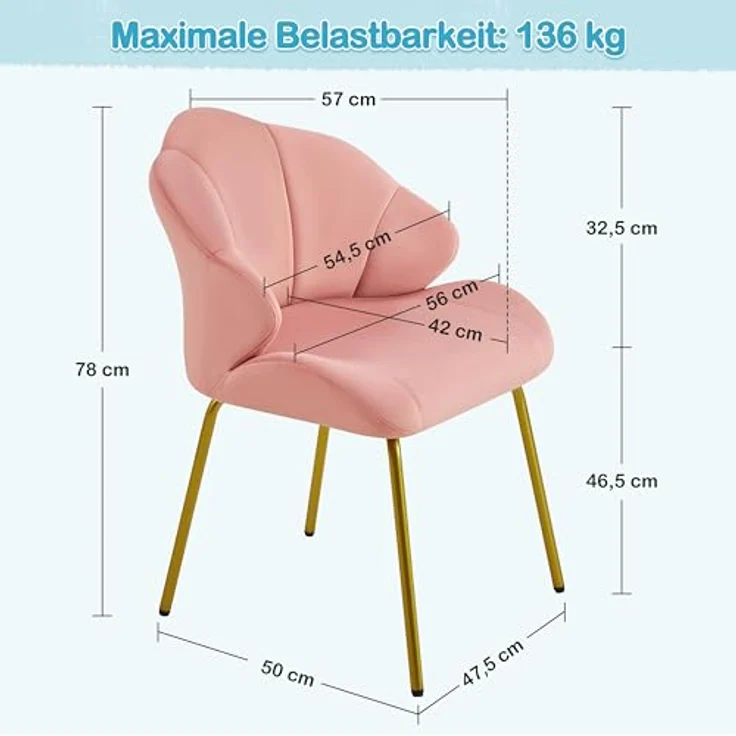 Yaheetech Sessel Loungesessel in Muschelform, Ohrensessel modern, Polsterstuhl mit Metallbeinen, Polyester, für Wohnzimmer/Schminktisch/Schlafzimmer, Rosa – Bild 4