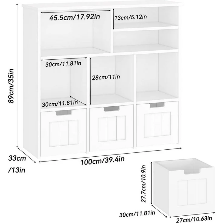 GarveeMore Kinderregal mit 6 Fächern und 3 rollbaren Schubladen,100x33x89cm, Bücherregal Kinder,Spielzeug Aufbewahrungsorganizer für Kinderzimmer – Bild 1