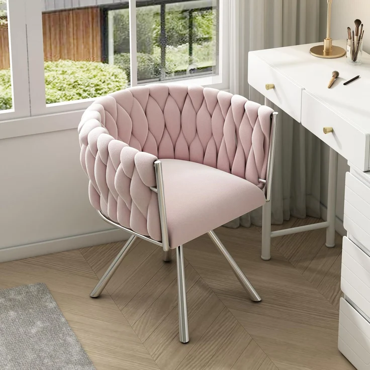 FAVSH Drehstühle Esszimmer 1er Set, Moderne Armlehnstühle aus Samt mit Metallgestell, 360° drehbare Küchenstühle mit bequemer Polsterung, Stühle für Wohnzimmer Schlafzimmer Esszimmer, Rosa