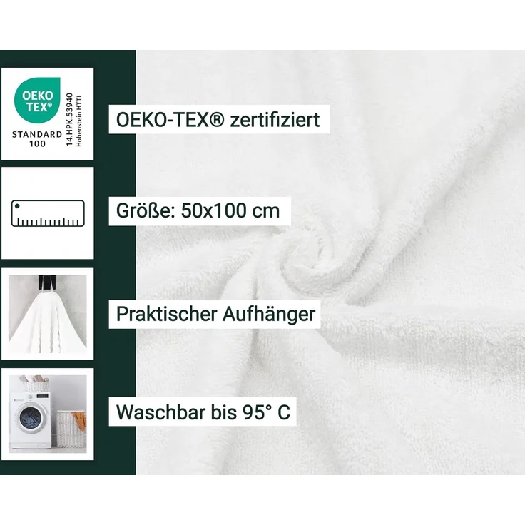 ZOLLNER 10er Set Handtücher in 50x100 cm, weiß, Baumwolle – Bild 3