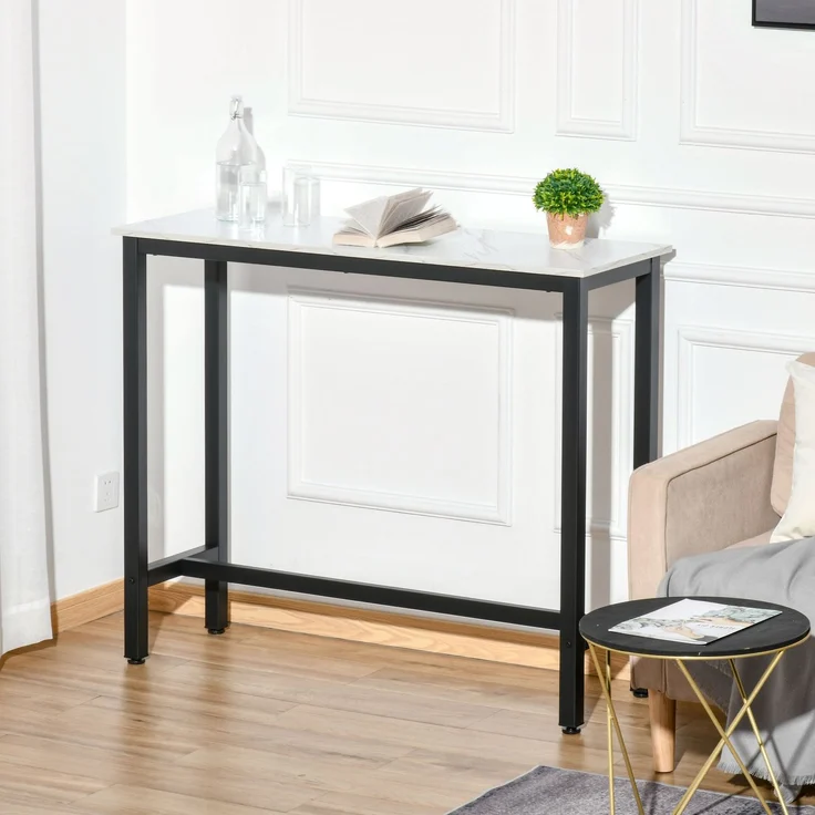 MELAYR, Stehtisch, Küchentisch, 133 x 50 x 13 cm, Weiß mit marmorähnlichem Aussehen+Schwarz – Bild 6
